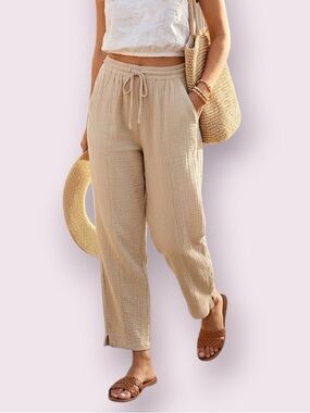 J. Crew Double Gauze Drawstring Capri Pants Neutral Tan Size Small